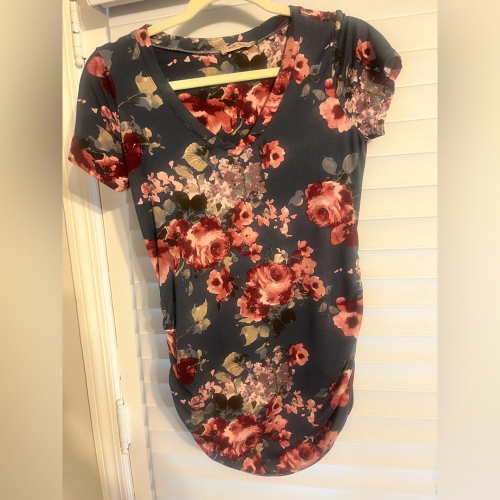 Full Moon Maternity Floral Blouse | Navy Rose Print Stretch Maternity Top